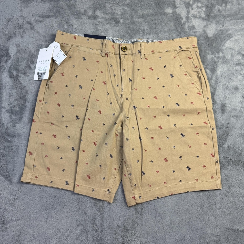 Jachs Bleecker Shorts Mens 31 Khaki Tan Palm Tree Stretch Twill Classic New‎